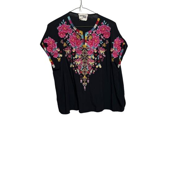 Savanna Jane Black Blouse with Vibrant Floral Embroidery - Picture 2 of 4